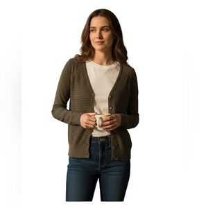 SPARROW Anthropologie olive green button up cardigan sweater medium